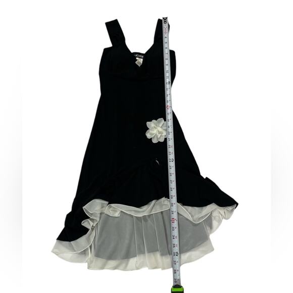 Vintage 90s Y2k City Triangles Asymmetrical Flirty Flower Black Mini Dress Small - Picture 6 of 7